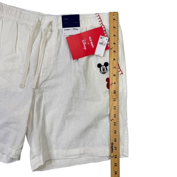 Old Navy x Disney Shorts Mens Large Beige White Pull On Linen Blend Mickey Mouse - Picture 6 of 14